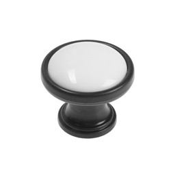 Ручка-кнопка CAPPIO, РК101, d=32 мм, пластик, цвет черный с белой вставкой