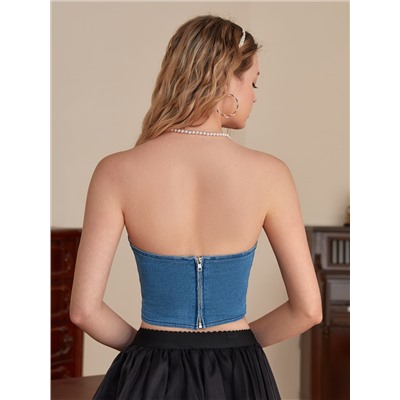 SHEIN MOD Denim Top mit Reißverschluss hinten, Tube