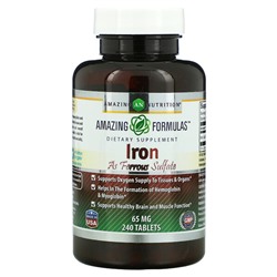Amazing Nutrition Iron As Ferrous Sulfate, 65 mg, 240 Tablets
