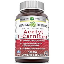 Amazing Formulas Acetyl L-Carnitine Hcl Veggie Dietary Supplement - 500 Mg, Veggie Capsules (Non GMO,Gluten Free) Per Bottle - Promotes Energy Production & Cognitive Function (60 Count)