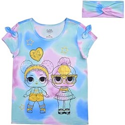 LOL Surprise Dolls Girls’ T- Shirt and Headband Set for Little and Big Kids – Multicolor