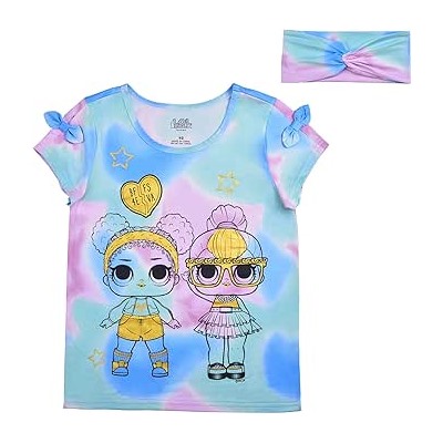 LOL Surprise Dolls Girls’ T- Shirt and Headband Set for Little and Big Kids – Multicolor