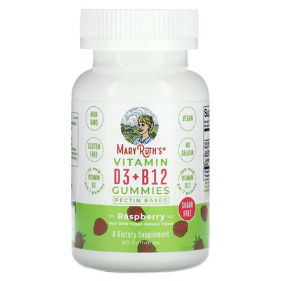 MaryRuth Organics Жевательные конфеты с витамином D3 + B12, малина, 60 жевательных конфет