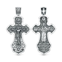 Крест православный из чернёного серебра - Покров Богородицы 4,9 см ПК-015-3ч