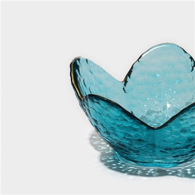 Миска стеклянная фигурная «Цветок», 60 мл, 9×4 см, цвет синий