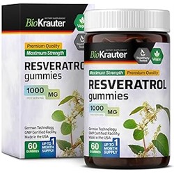Resveratrol Gummies - Potent Resveratrol 1000 mg Organic Supplement - Bioavailable 98% Pure Trans Resveratrol - Antioxidant Support - 60 Vegan Chews