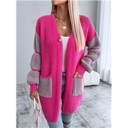 SHEIN LUNE Patchwork Cardigan mit doppelter Tasche für Damen