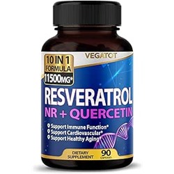 VEGATOT 10 in 1 High Strength Resveratrol 11,500MG with Quercetin Healthy Aging Immune Brain Boost Joint Support (90 Count (Pack of 1))