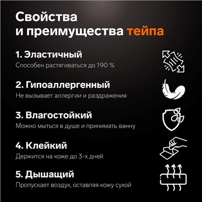 Кинезио-тейп, 10 см × 5 м, цвет чёрный