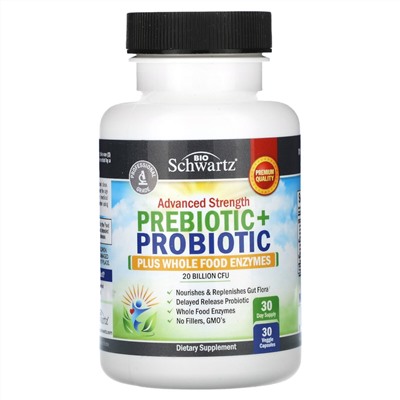 BioSchwartz Advanced Strength, Prebiotic+Probiotic, 20 Billion CFU, 30 Veggie Capsules