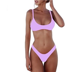 SherryDC Women's Solid Scoop Neck Push up Padded Brazilian Thong Bikini Swimsuit Bathing Suit