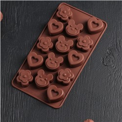 Форма для льда и шоколада Мишка, цветок, сердце 15 ячеек