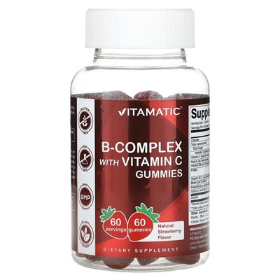 Vitamatic B-Complex с Витамином C, Клубника - 60 жевательных конфет - Vitamatic