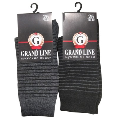 Цена за 5 пар! Носки мужские GRAND LINE (М-131, полоска), чёрный, р. 27*