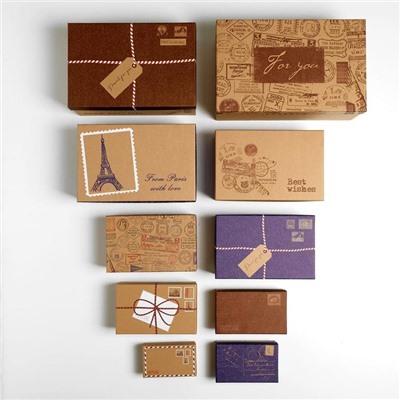Набор подарочных крафтовых коробок 10 в 1 «Почта», 12 × 7 × 4 - 32.5 × 20 × 12.5 см