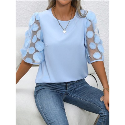 Bluse mit Kontrast Mesh Ärmeln,