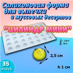 Силиконовая форма для выпечки и муссовых десертов 35 ячеек Цилиндр мини