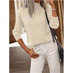 Pullover mit Zopfstrick hochgeschlossenem Ausschnitt, Drop Shoulder