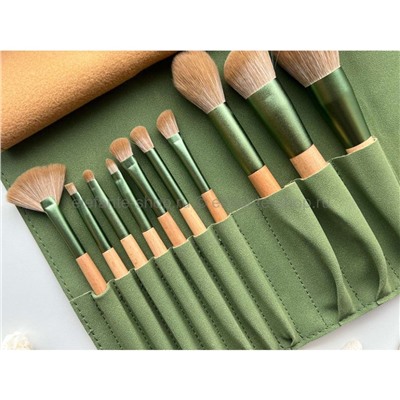 Набор кистей для макияжа Luxury Brush Set Green Suede 10 штук