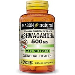 MASON NATURAL Ashwagandha 500 mg - Healthy Stress Response and Mood Support, Herbal Supplement, 60 Capsules