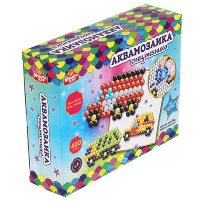 Уценка 50699 MultiArt. Аквамозаика "Спецтехника" 400 бусин, арт.AQUABEADS400-MULART4. Упаковка