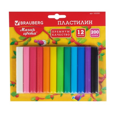 Пластилин 12 цветов 200 г, BRAUBERG высшее качество, в блистере