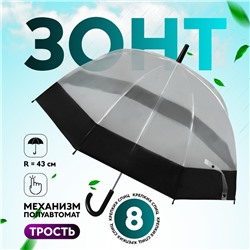 Зонт - трость полуавтоматический «Кант», 8 спиц, R = 43 см, цвет чёрный/прозрачный