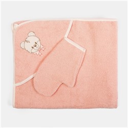 Набор для купания (полотенце-уголок, рукавица) 100х110 см, цвет персиковый МИКС