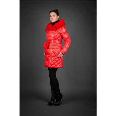 Женская куртка зимняя 15716 красный натуральный мех