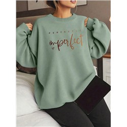 SHEIN EZwear Damen Sweatshirt mit Rundhalsausschnitt und Slogan Buchstaben Muster PERFEKT UNPERFEKT in Größen für Mollige