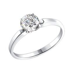 Серебряное помолвочное кольцо с фианитом, 94010279
