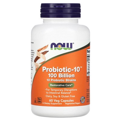 NOW Foods Probiotic-10 - 100 Миллиардов - 60 Растительных Капсул - NOW Foods