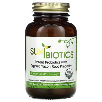 Sunbiotics Мощные пробиотики с органическими пребиотиками из корня якона, 30 вегетарианских таблеток