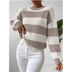 SHEIN Essnce Gestreifter Pullover Mit Kontrastfarbe Und Drop-schulter