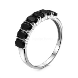 Кольцо из родированного серебра с нат.черной шпинелью 925 пробы к-7236р416