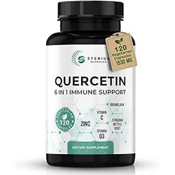 STERIUS NUTRITION 6 in 1 Quercetin with Bromelain, Zinc, Vitamin C, D3, Stinging Nettle Root - Bioflavonoids Quercetin 800mg - Antioxidant & Immune Support Supplement - 120 Vegan Capsules