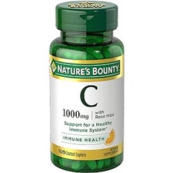 Nature's Bounty Vitamin C + Rose Hips, 1000mg, Immune Support, Coated Caplets, 100Ct..