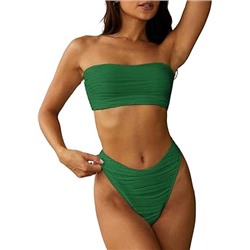 ZAFUL Women 2 Piece Bandeau Swimsuits Ribbed Lace up Strapless Bandeau Bikini Set High Cut Bathing Suits