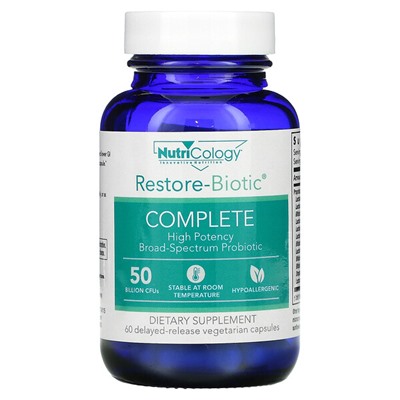 Nutricology Restore-Biotic Complete, 50 миллиардов, 60 вегетарианских капсул с отсроченным высвобождением