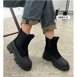 PLPS (Fashion) 2907-2K-Z Ботинки женские чер нат велюр+нат (прессов) кожа, подклад нат шерсть