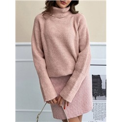 SHEIN Lässiger überlanger Pullover mit Rollkragen aus gerautem Garn