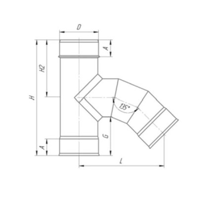 Тройник 135°, d 120 мм, нержавейка 0.5 мм