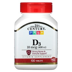 21st Century Vitamin D3, 10 mcg (400 IU), 100 Tablets