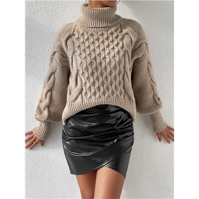 Pullover mit Zopfstrick Rollkragen, Drop Shoulder