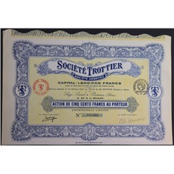 Акция Общество Trottier, 500 франков 1917 года, Франция