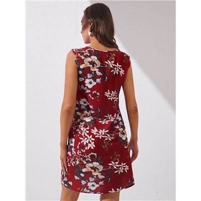 SHEIN Tall Kleid mit Schlüsselloch Kragen, Blume Muster