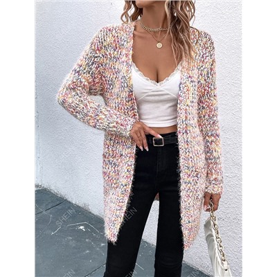 SHEIN LUNE Cardigan mit Melierter Strick offener Front