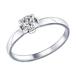 Помолвочное кольцо из серебра с фианитом, 89010010