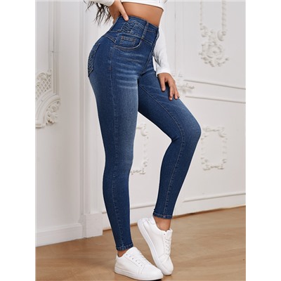 SHEIN Essnce Schmale Jeans mit hoher Taille, Knopf