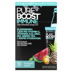 Pureboost Immune, Чистая антиоксидантная энергетическая смесь, тропическая искра, 10 пакетов по 0,41 унции (11,5 г) каждый